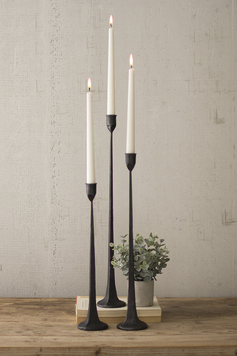 Tall Cast Iron Taper Candle Holders - Set Of 3