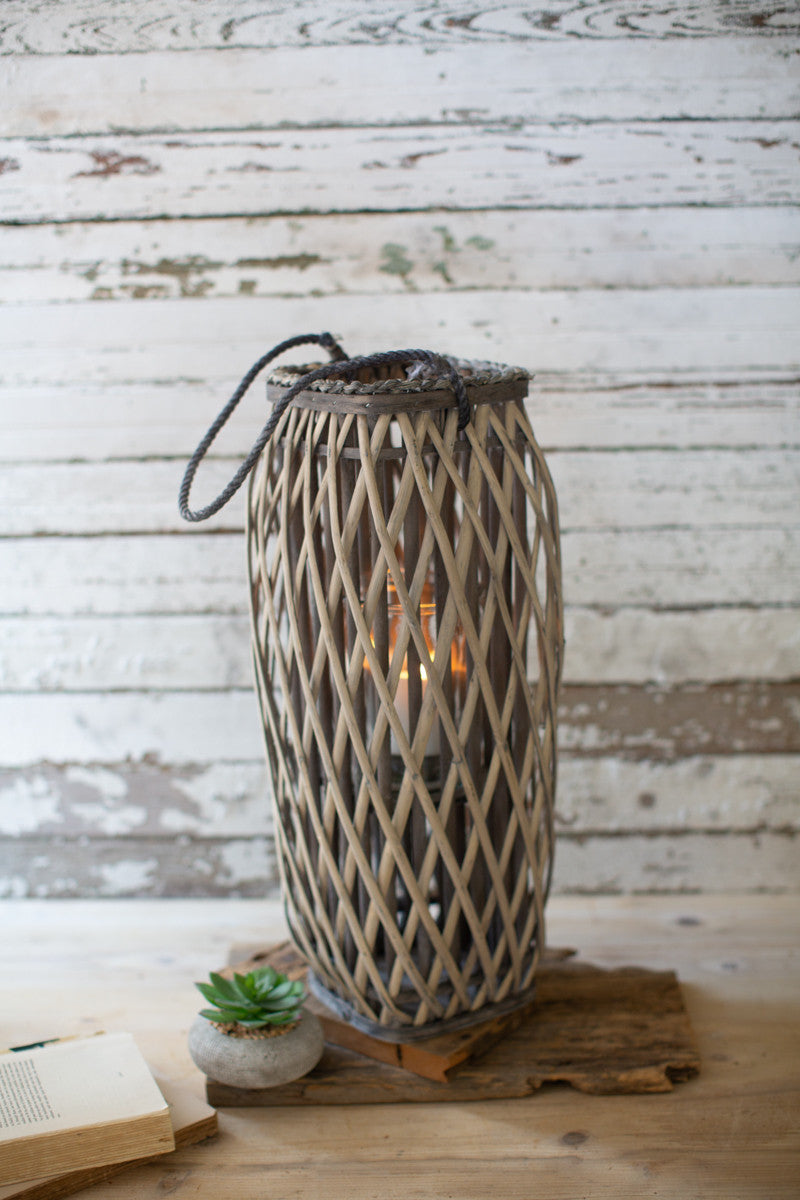 Tall Grey Square Willow Lantern - Medium