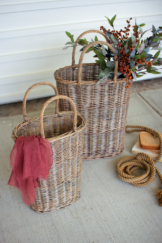 Tall Oval Wicker Baskets - Set of 2