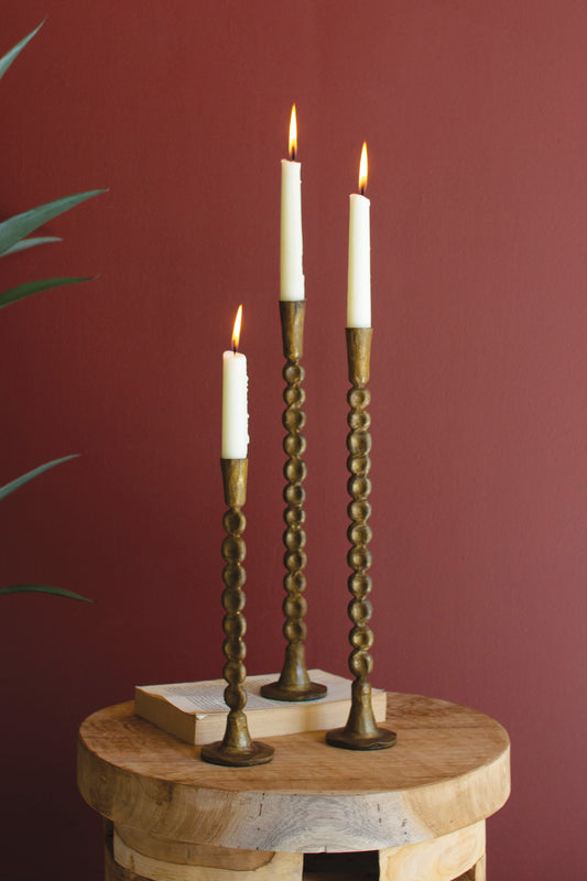 Taper Candle Holders Antique Brass - Set Of 3