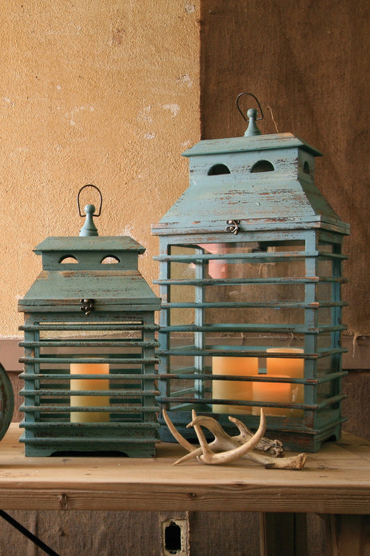 Vintage Blue Shutter Lanterns - Set Of 2