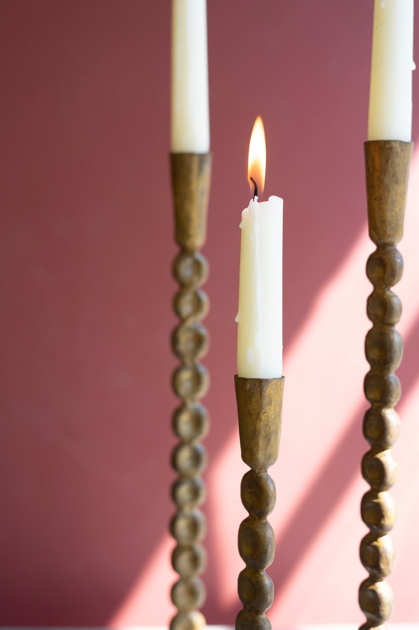 Taper Candle Holders Antique Brass - Set Of 3