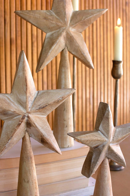 White-Wash Wooden Stars - Set of 3