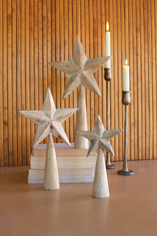 White-Wash Wooden Stars - Set of 3