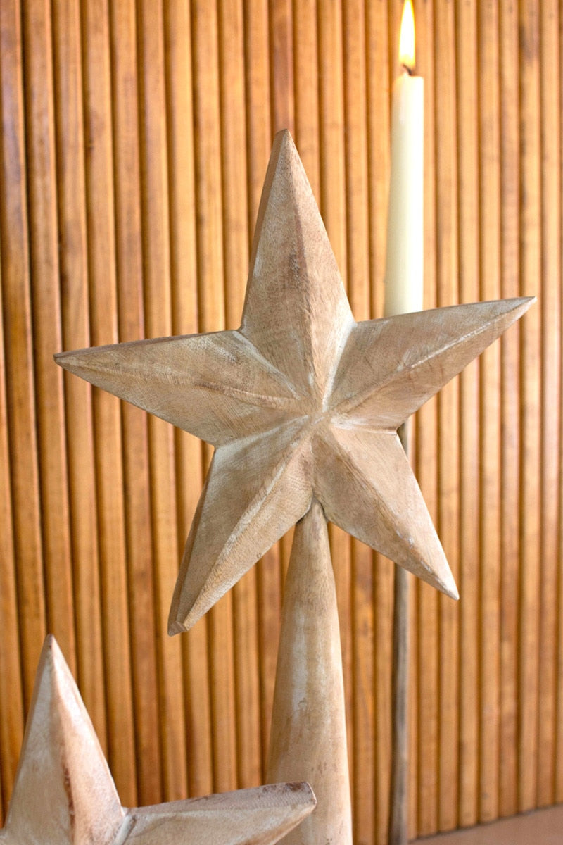 White-Wash Wooden Stars - Set of 3