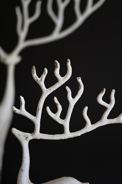 White Cast Aluminum Deer Sculptures - Set of 2