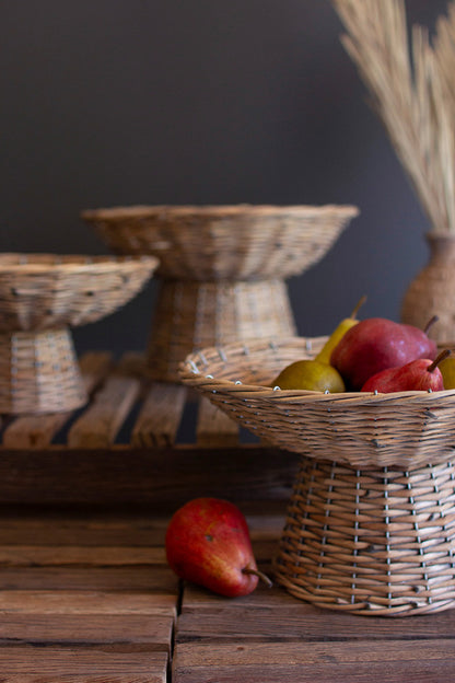 Close up of icker pedestal compote bowls displayed together