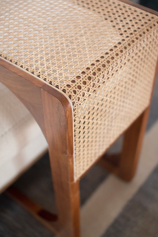 Wood Sofa Table with Woven Cane Detail