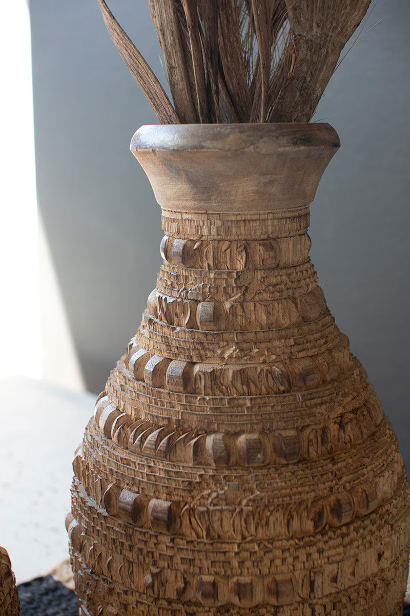 Carved Wooden Vases - Set of Two
