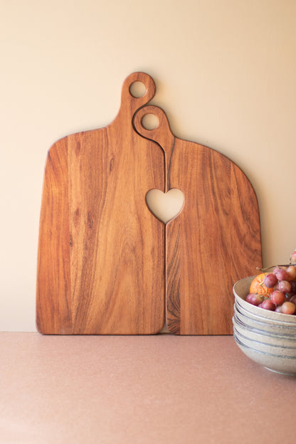 Wooden Serving Boards with Heart Set
