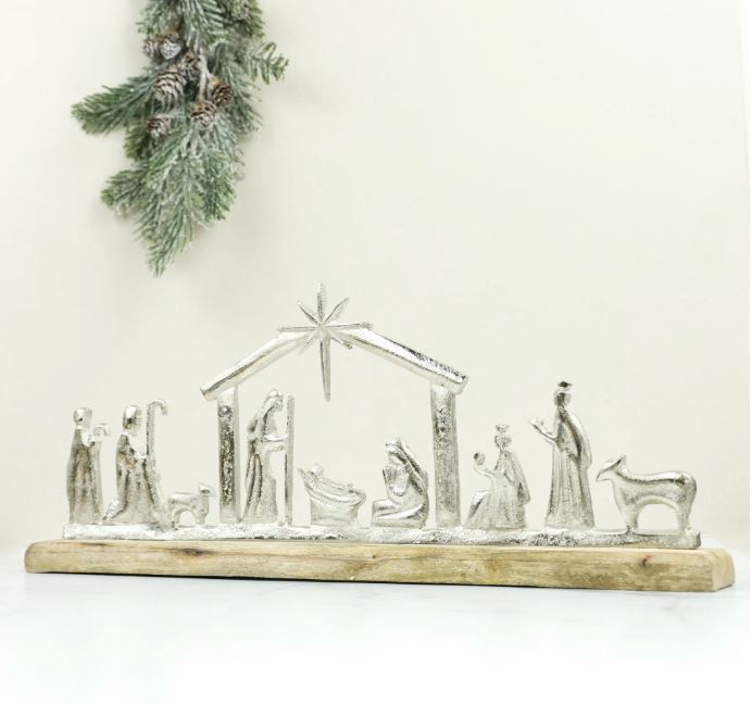 Aluminum Wood Nativity Tabletop - 19"