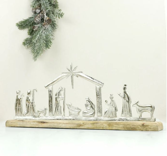 Aluminum Wood Nativity Tabletop - 19"