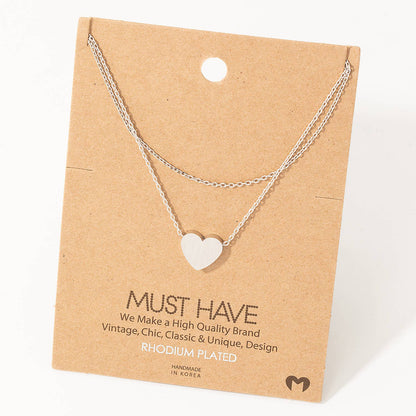 Dainty Layered Chain Heart Charm Necklace: Silver