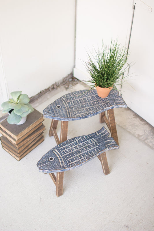Wooden Fish Stools - Coastal Decor