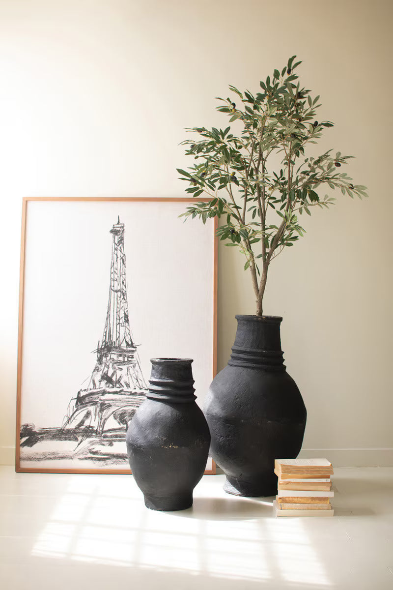 Black Paper Mache Oval Urns - Set of 2