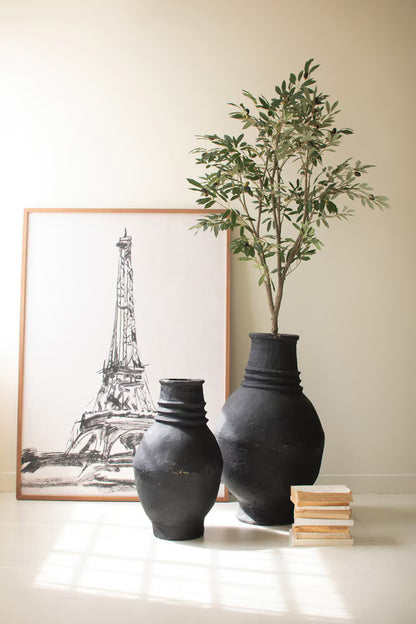 Black Paper Mache Oval Urns - Set of 2