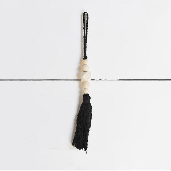 Black Tassle with Natural Beads