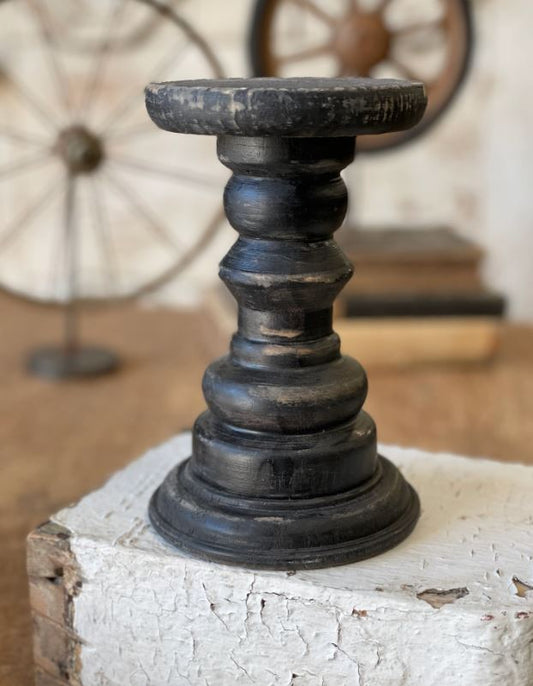 Black Wood Distressed Candle Holder