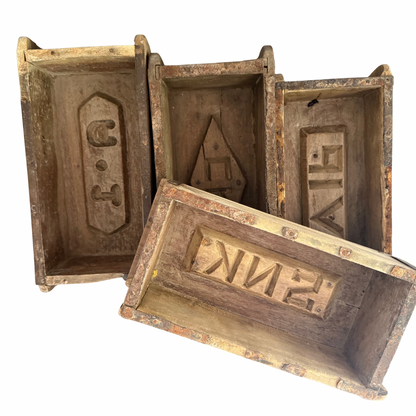 Antique Stamped Brick Mold – Rustic Wooden Box with Markings
