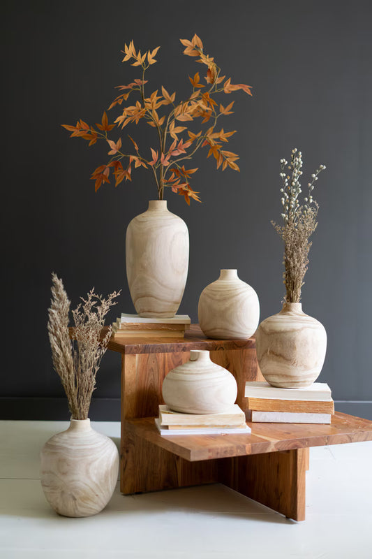 Carved Wooden Bulb Vases - One Each Design- Set of 5
