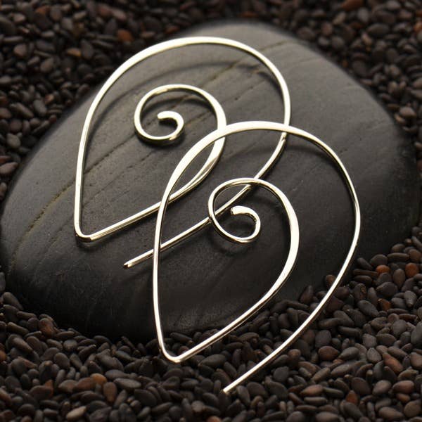 Spiral Teardrop Shape Earrings 40x26mm: Sterling Silver