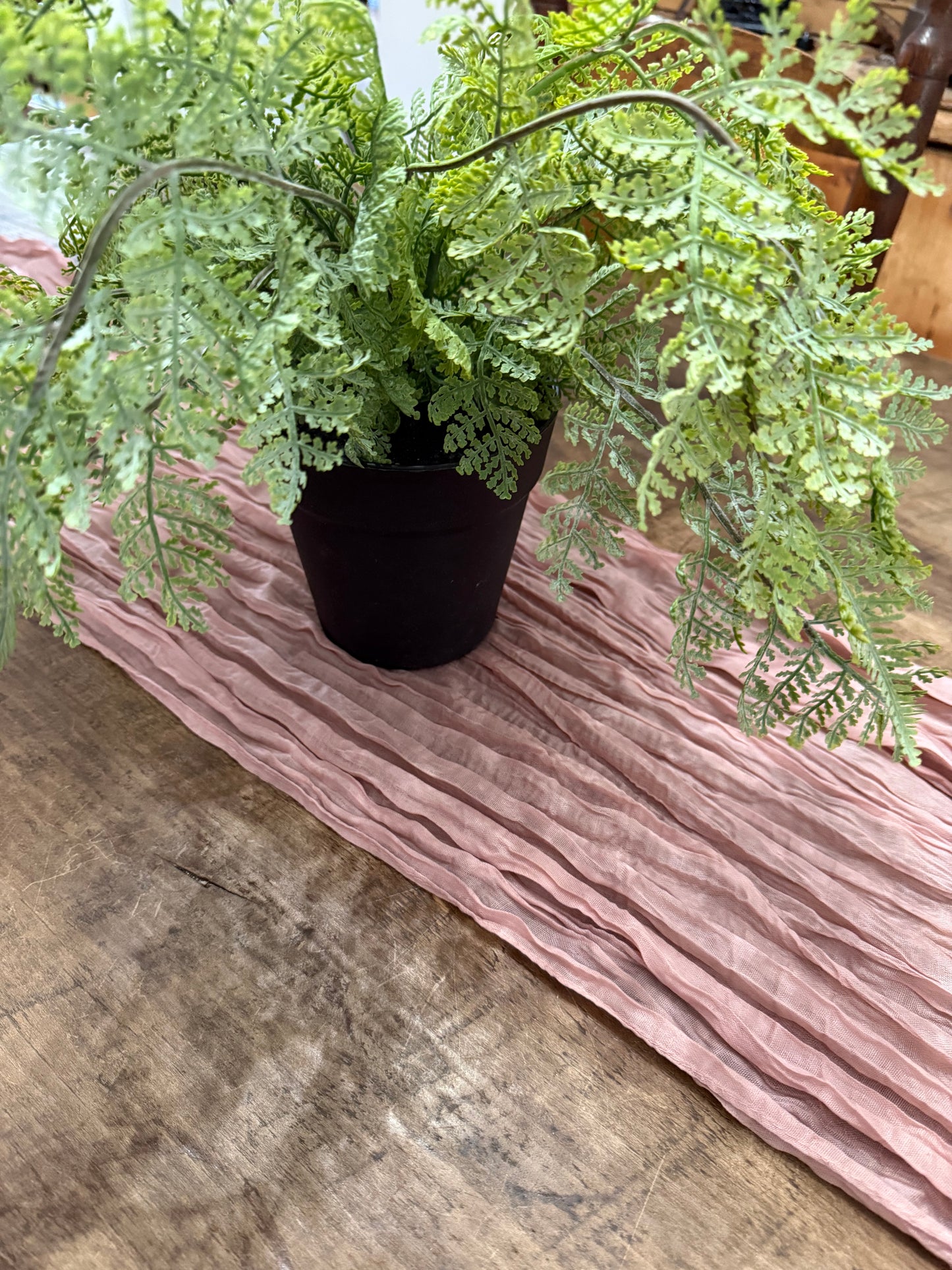 cheese cloth table runner dusty pink