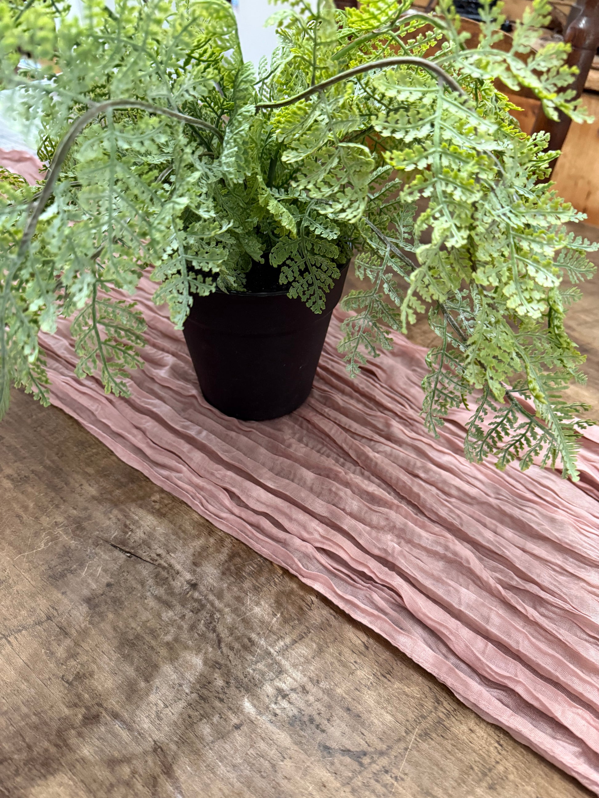 cheese cloth table runner dusty pink