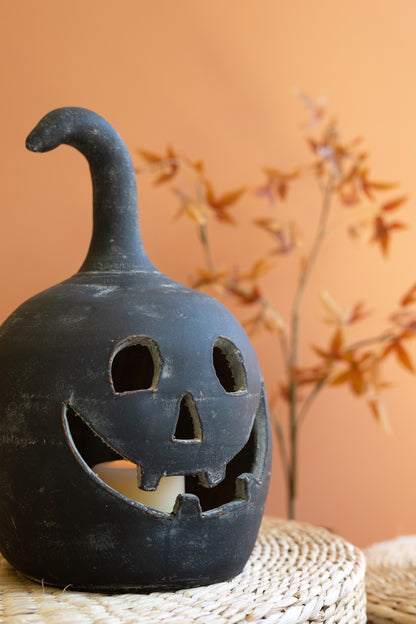 Black Clay Jack-O-Lanterns - Set of 2