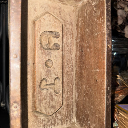 Antique Stamped Brick Mold – Rustic Wooden Box with Markings