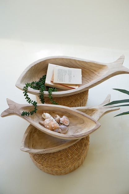 Carved Wood Fish Bowls