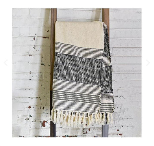 Recycled Cotton Throw - Black and Cream