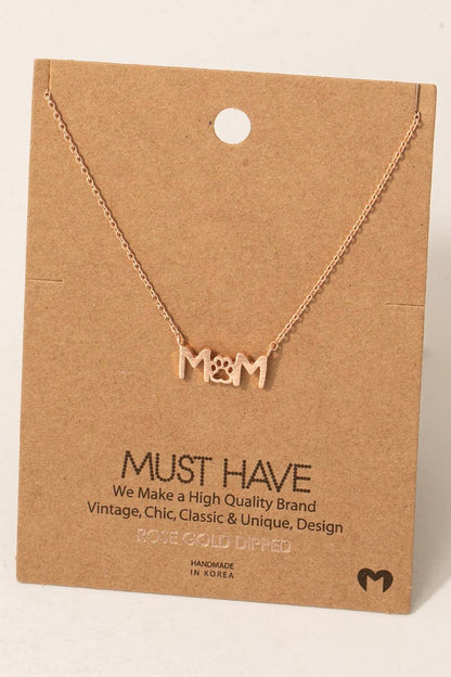 Gold Dipped Paw Print Dog Mom Pendant Necklace: G
