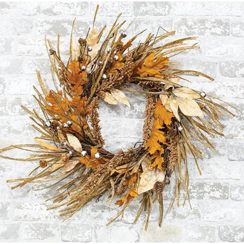 Fall Harvest Wreath 24 Inch - Millet & Cotton Bolls