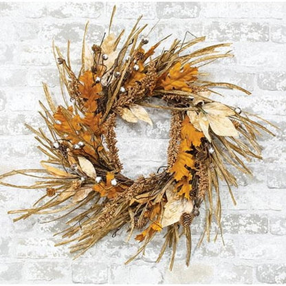 Fall Harvest Wreath 24 Inch - Millet & Cotton Bolls