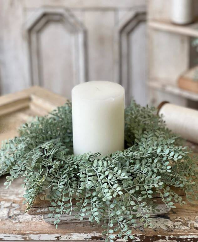 Dusty Green Candle Ring Wreath