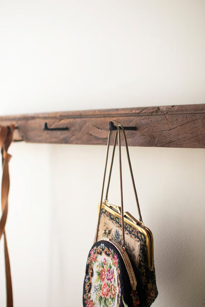 Recycled Wood Coat Rack with Forged Iron Hooks