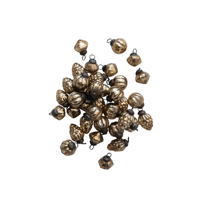 Mercury Glass Ornaments in Muslin Bag, Antique Gold Finish, Set of 36