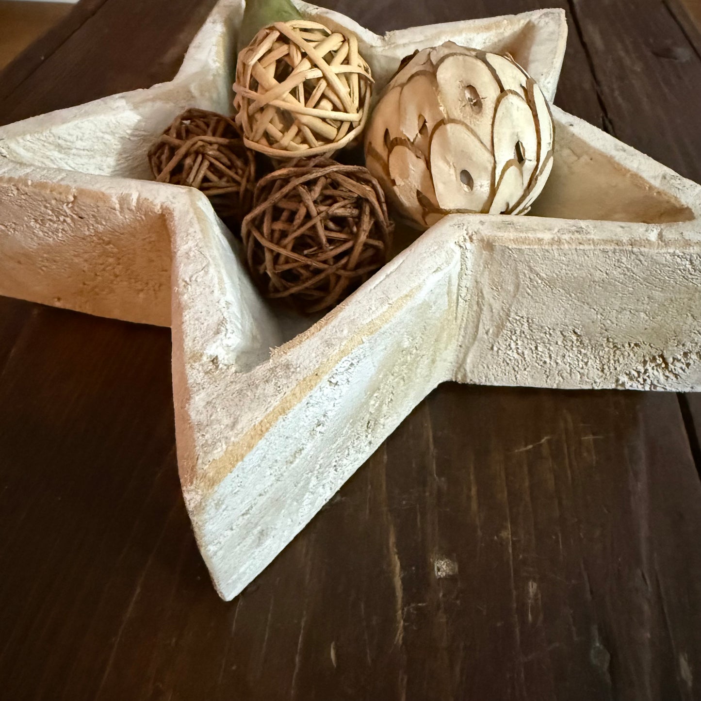 Rustic Star Wood Bowl - White Washed