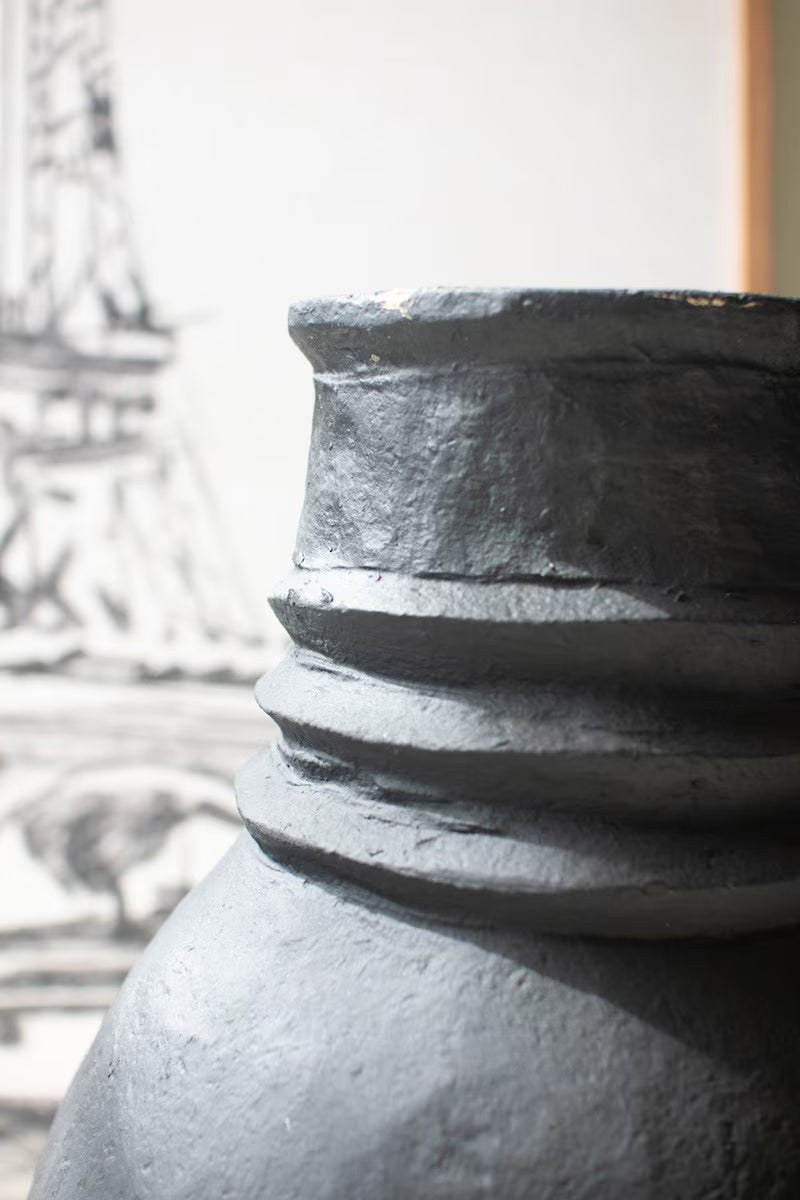 Black Paper Mache Oval Urns - Set of 2