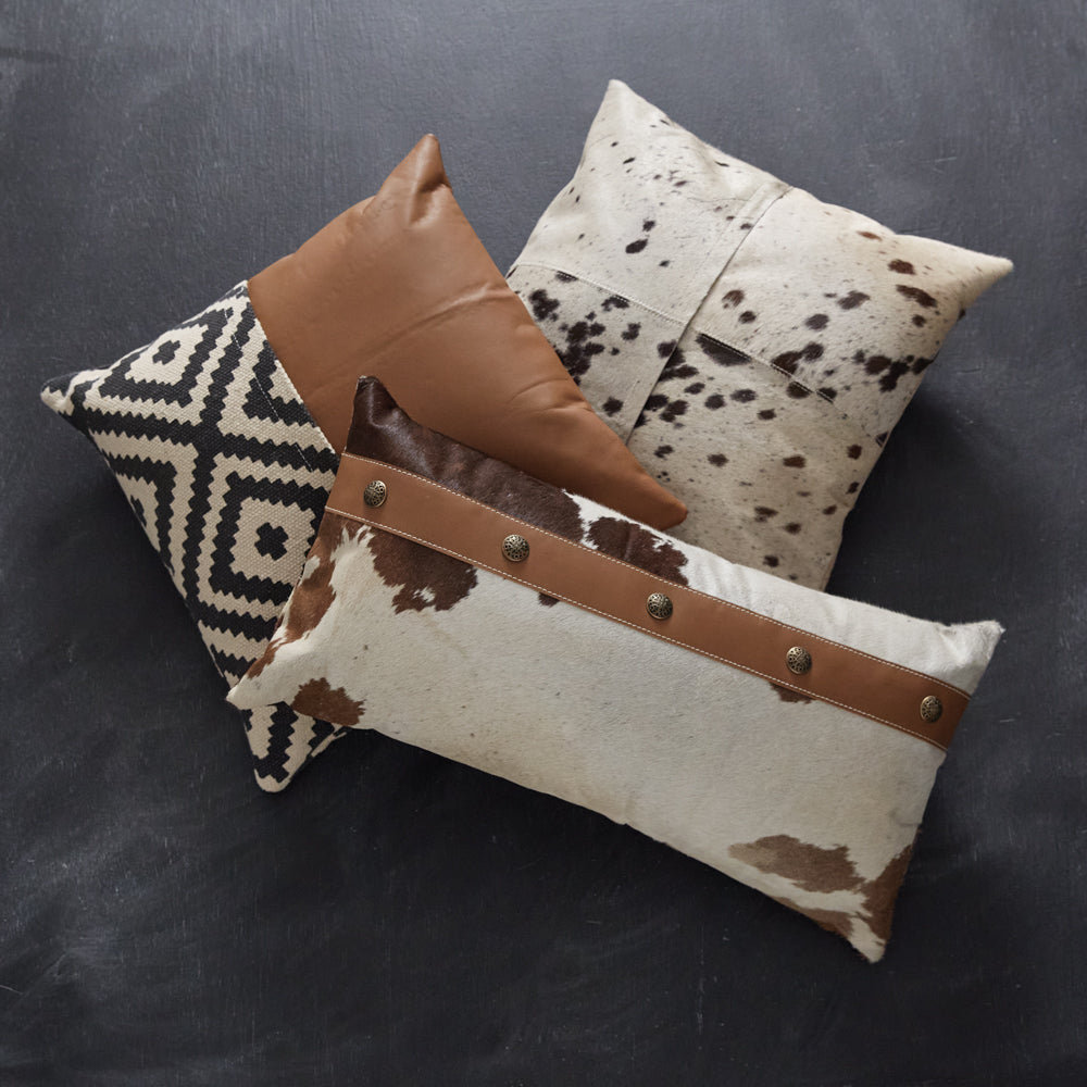 Cowhide and Leather Patch Pillow