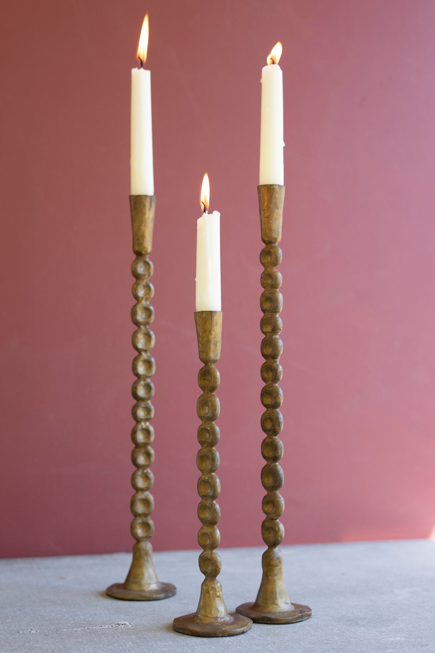 Taper Candle Holders Antique Brass - Set Of 3
