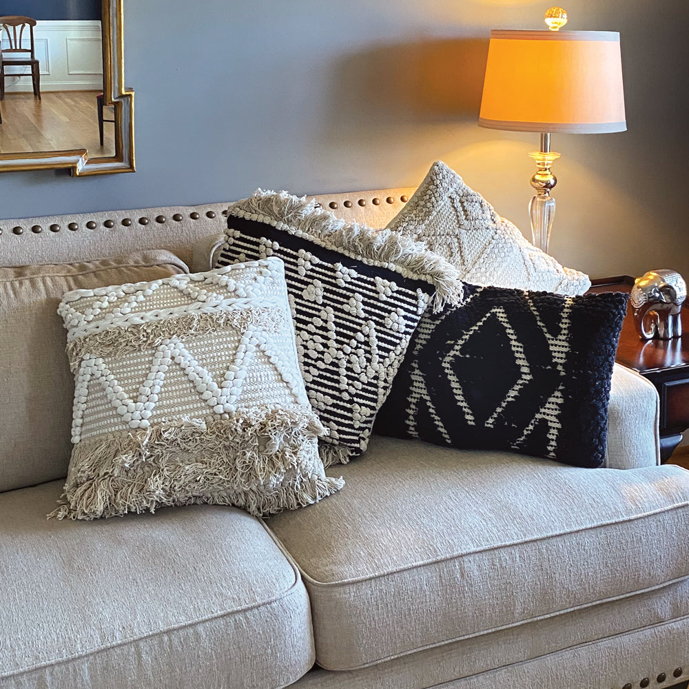 Black and Cream Textured Hand Woven Pillow