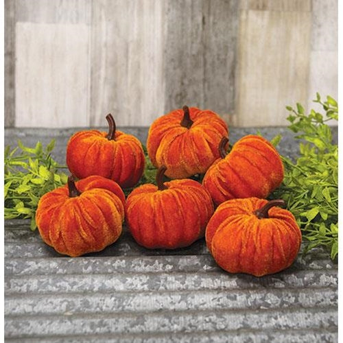 Mini Velvet Orange Pumpkins/ Set of 6