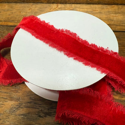 Red Velvet Ribbon 1 in - Frayed Edge (10 Yards)