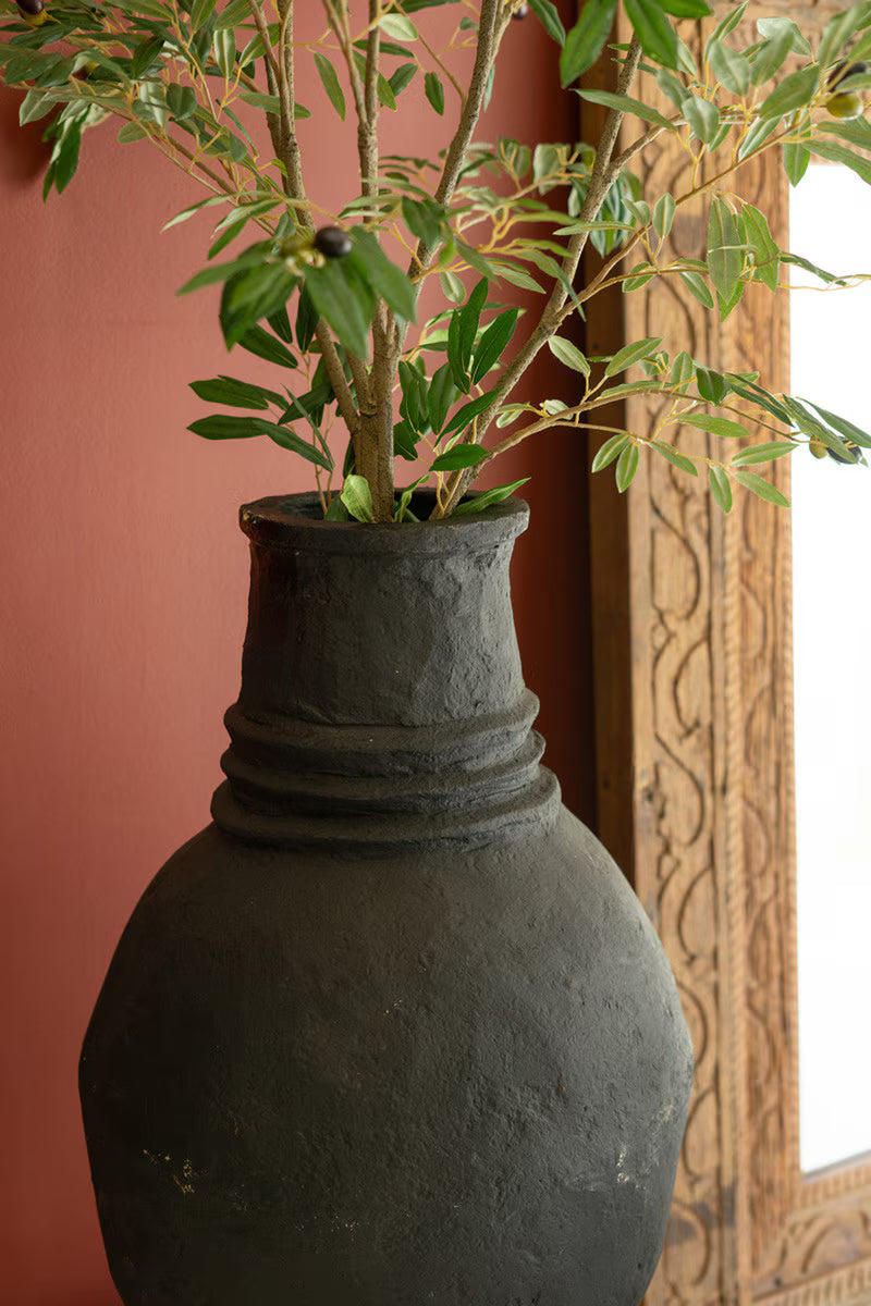 Black Paper Mache Oval Urns - Set of 2