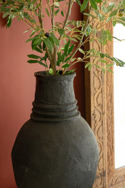 Black Paper Mache Oval Urns - Set of 2