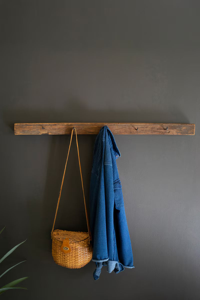 Recycled Wood Coat Rack with Forged Iron Hooks