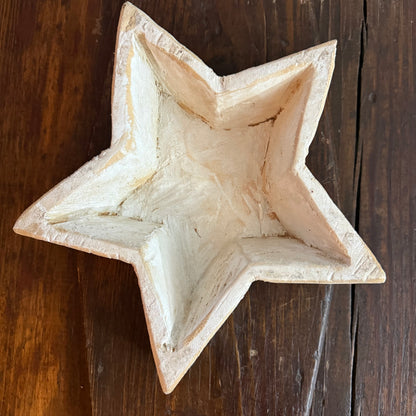Rustic Star Wood Bowl - White Washed