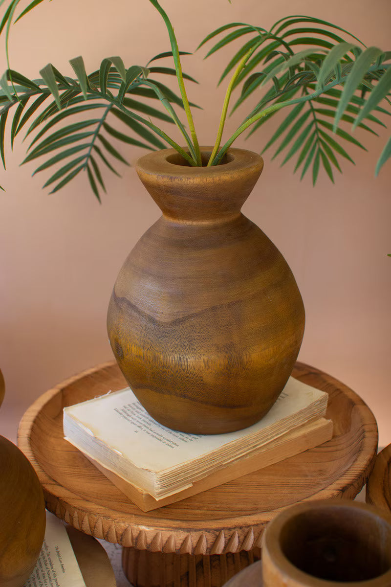 Hand Carved Wooden Vases - Set of Four