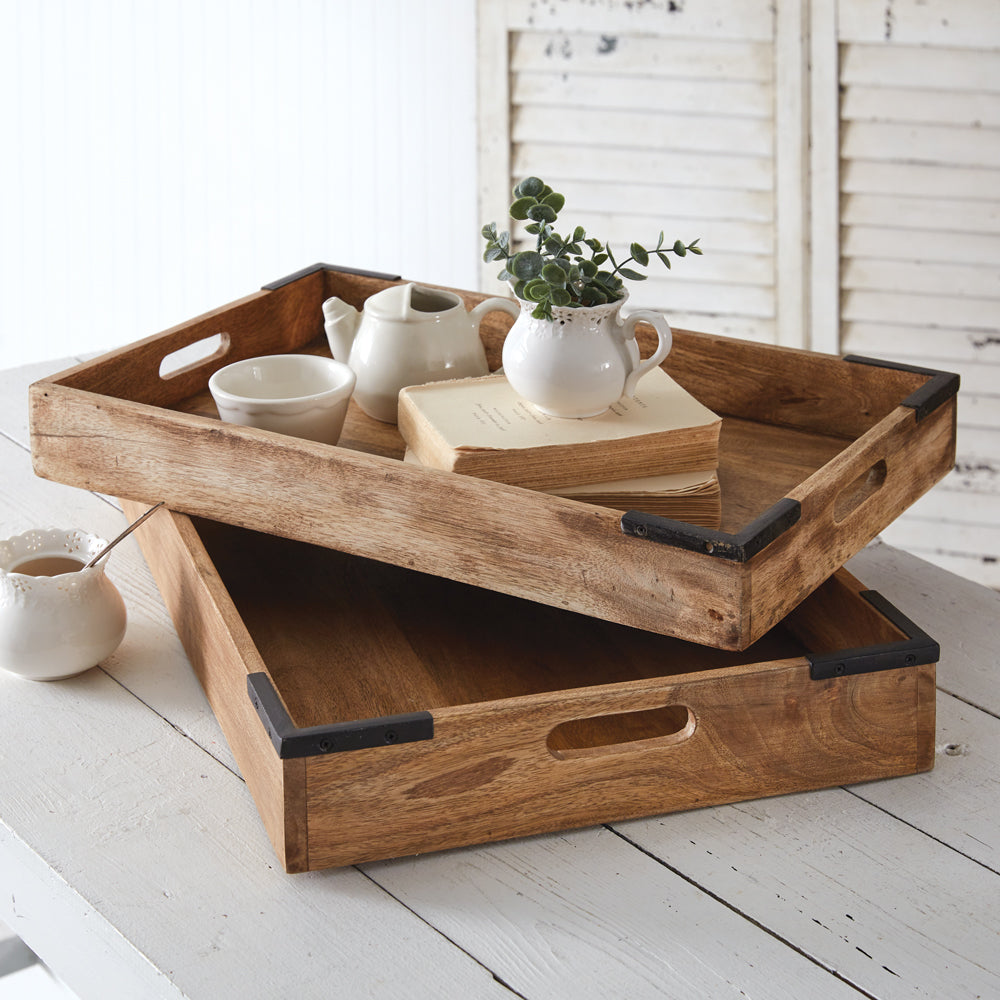 Rustic Modern Wood Coffee Table Trays - Set of 2